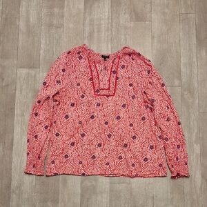 Womens Talbots Split Neck Floral Paisley Smocked Blouse Top Shirt